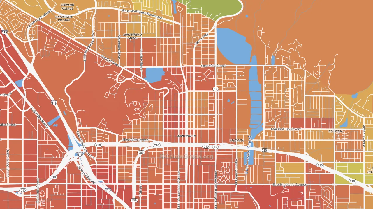 Arrowhead, San Bernardino, CA Map of Murder Rates