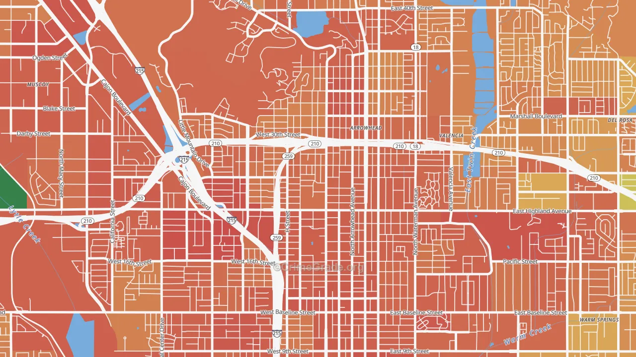 Arrowview, San Bernardino, CA Map of Murder Rates