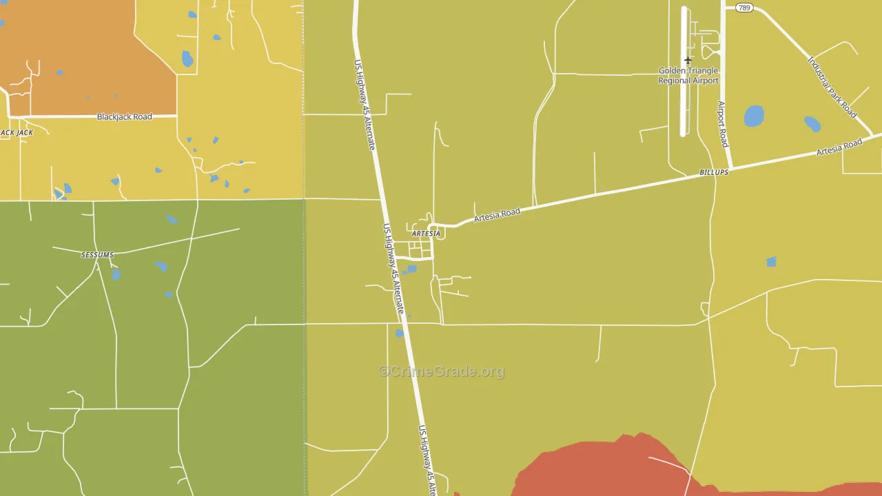 Artesia, MS Map of Murder Rates
