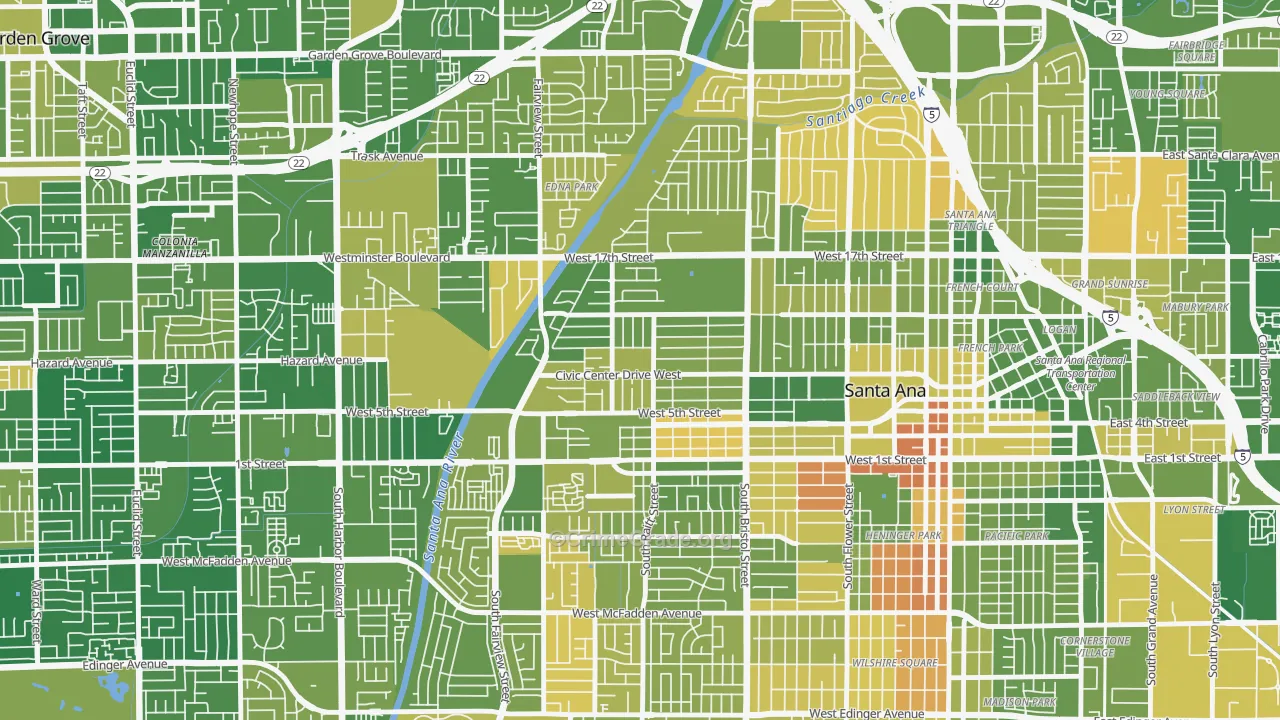 Artesia Pilar, Santa Ana, CA Map of Murder Rates