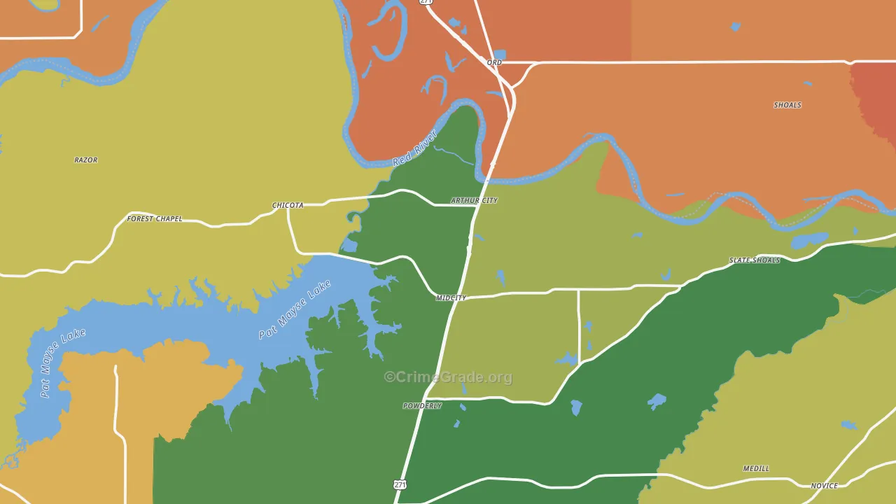 Arthur City, TX Map of Murder Rates