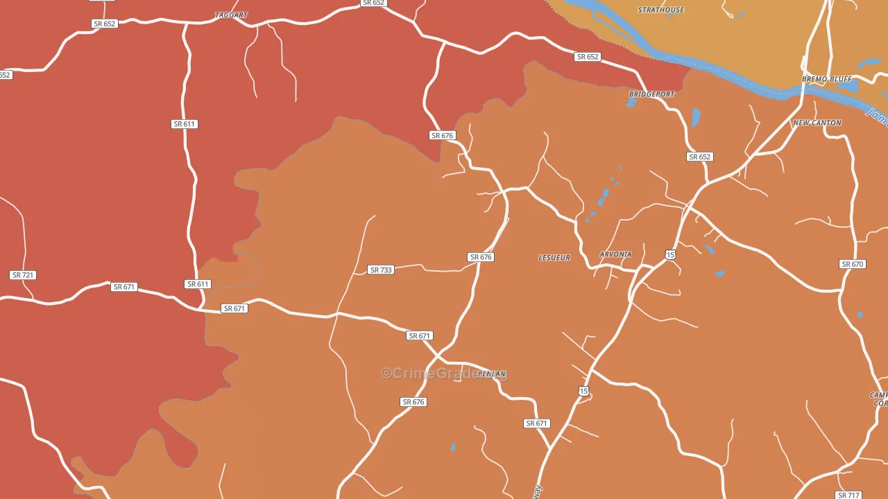 Arvonia, VA Map of Murder Rates