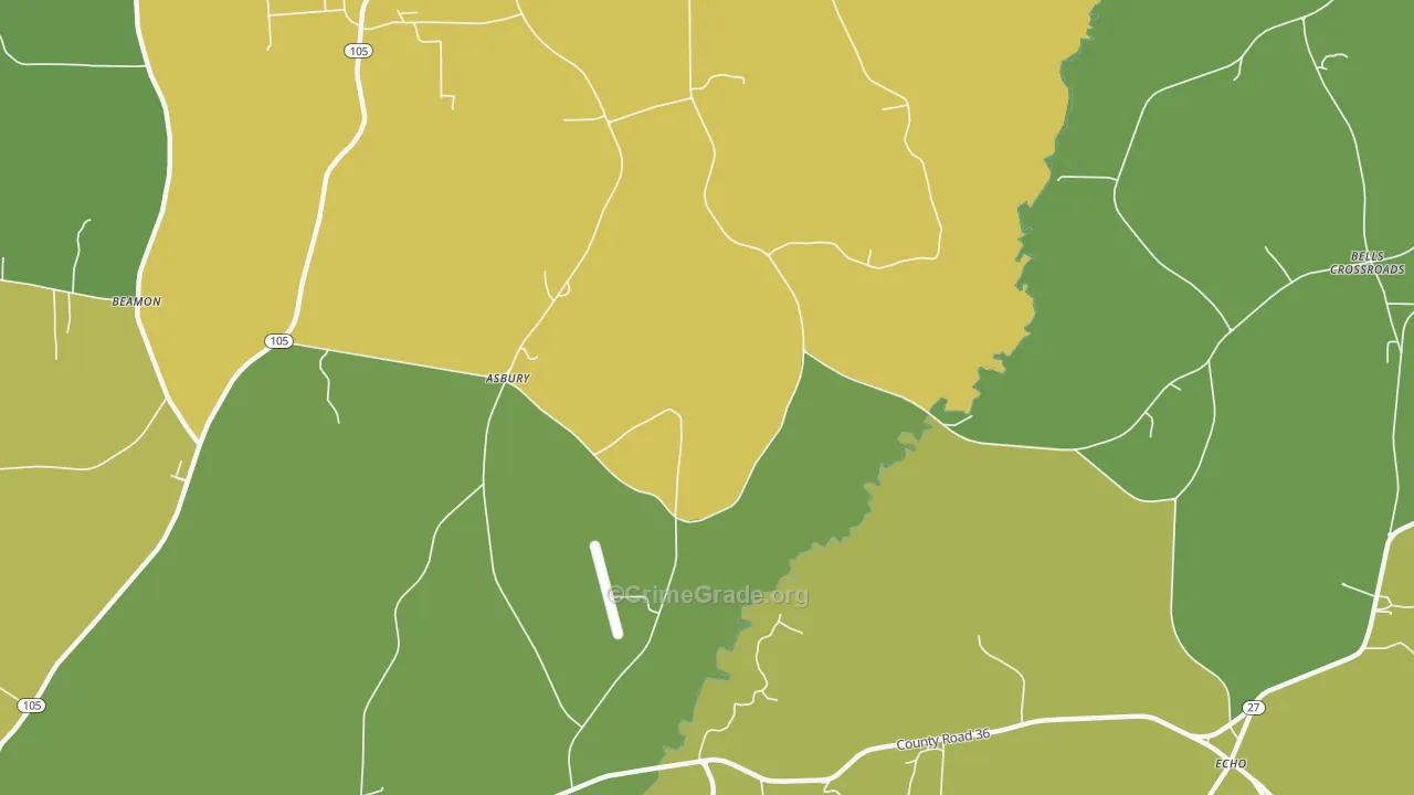 Asbury, AL Map of Murder Rates