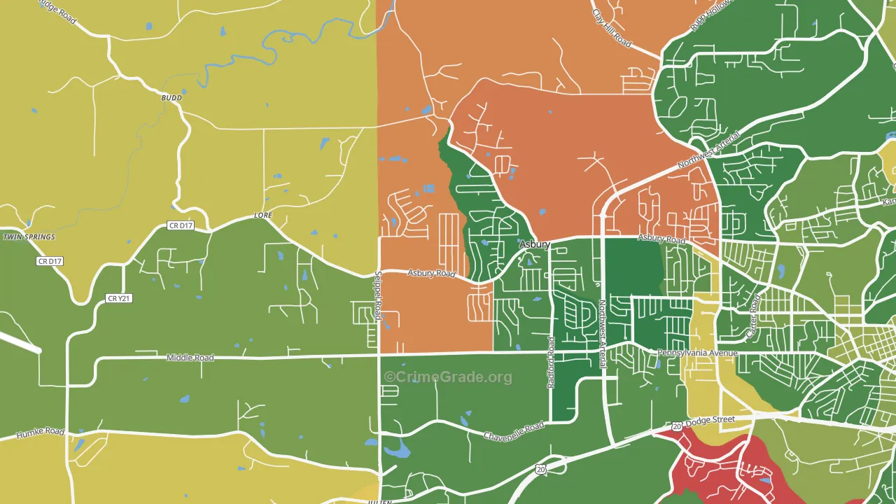 Asbury, IA Map of Murder Rates