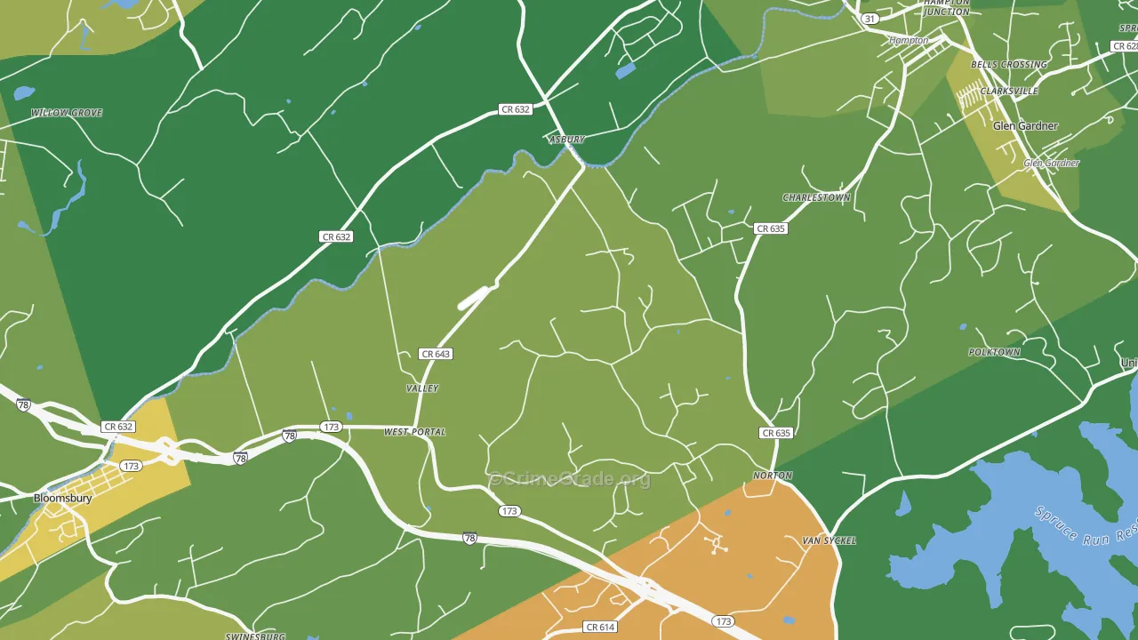 Asbury, NJ Map of Murder Rates