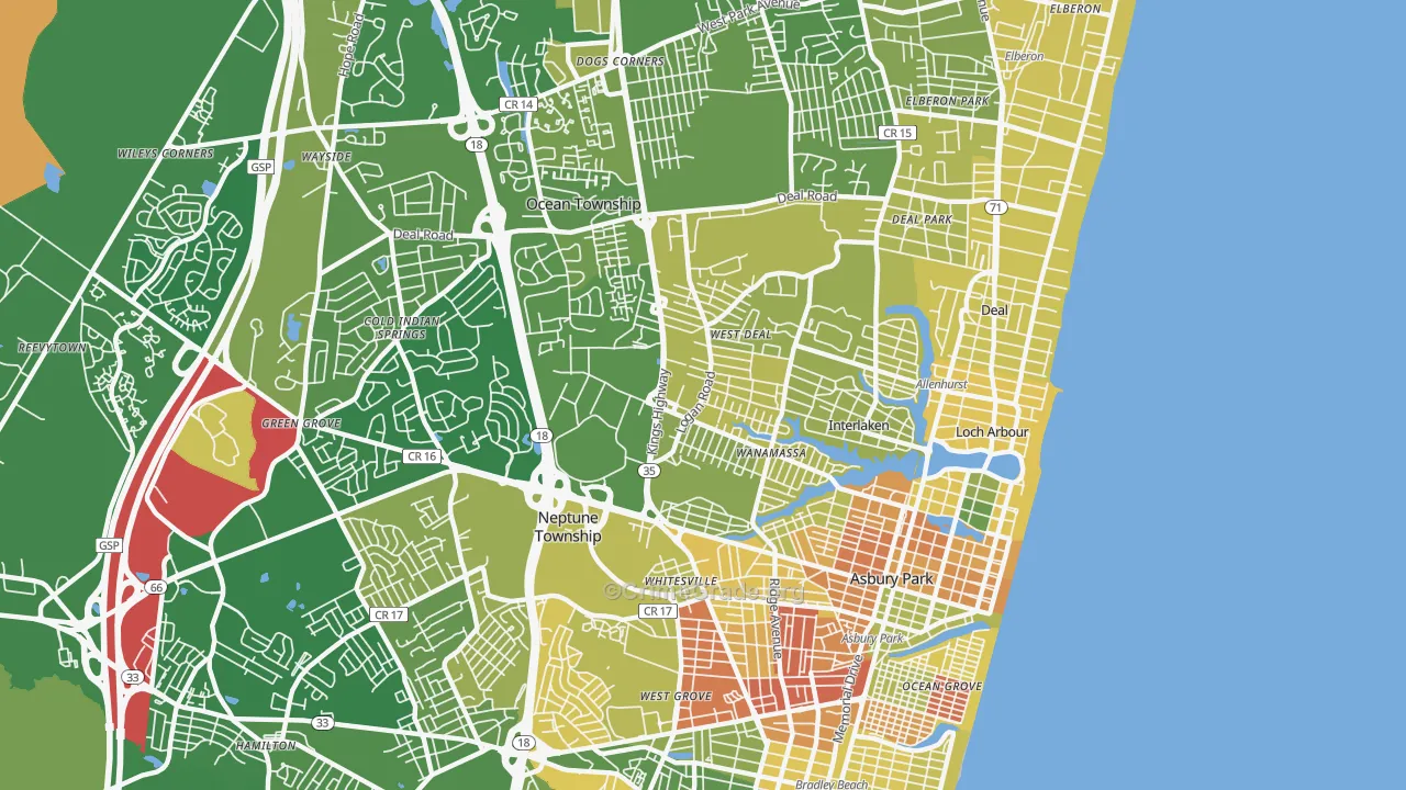 Asbury Park, NJ Map of Murder Rates