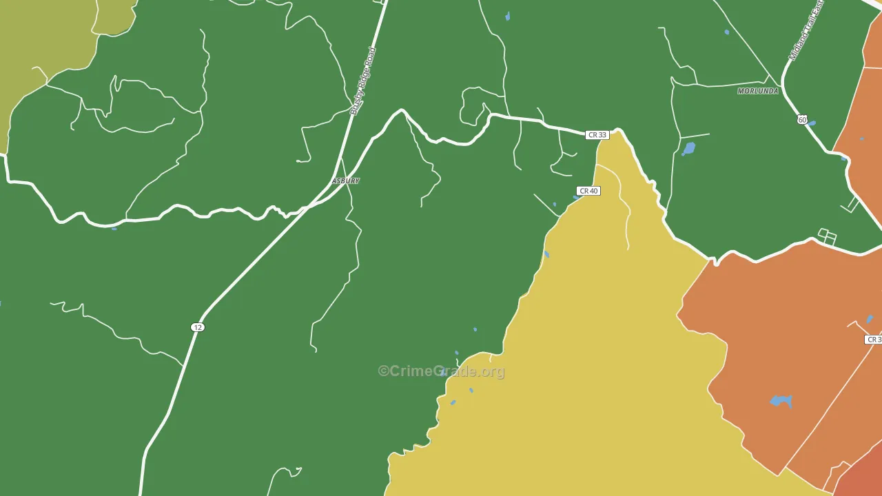 Asbury, WV Map of Murder Rates