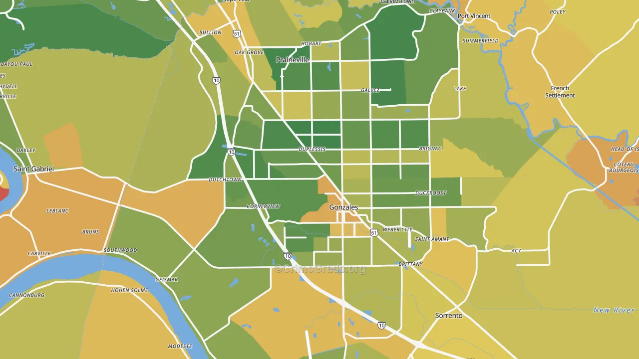 Ascension Parish, LA Map of Murder Rates