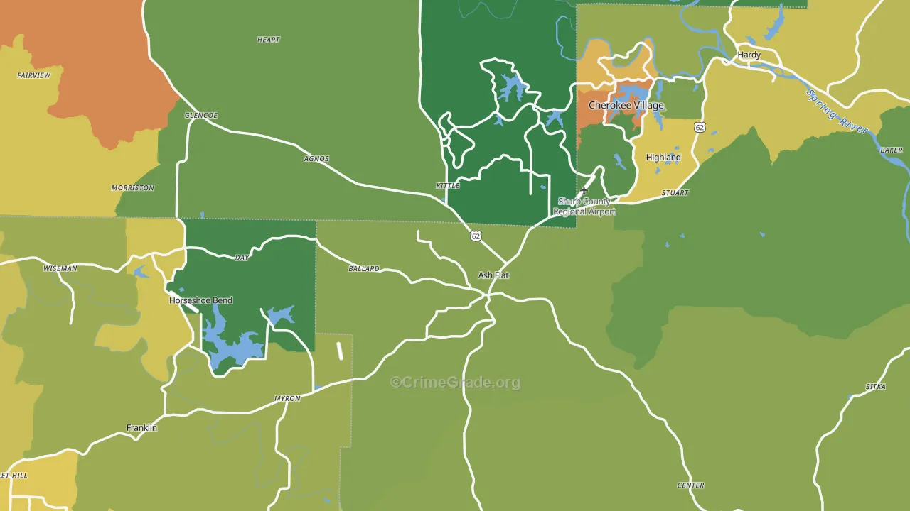 Ash Flat, AR Map of Murder Rates