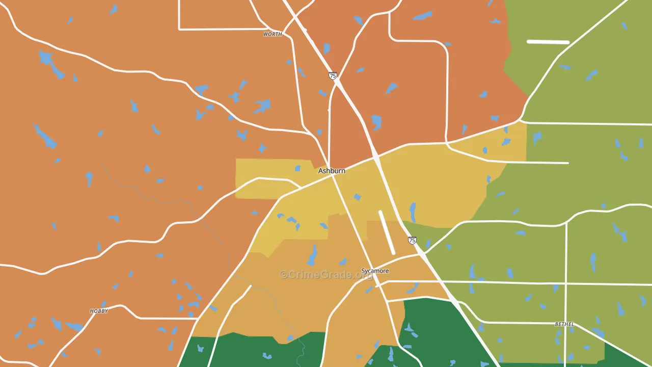 Ashburn, GA Map of Murder Rates