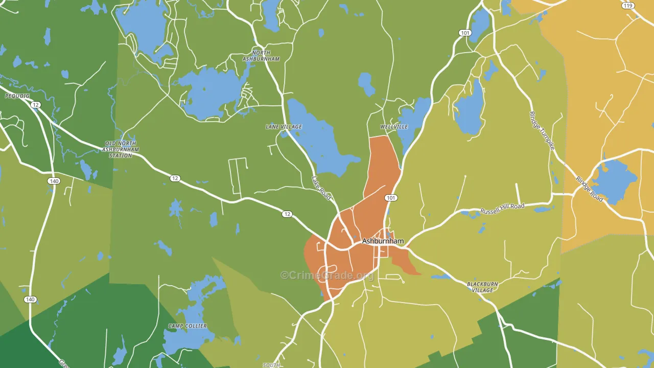 Ashburnham, MA Map of Murder Rates