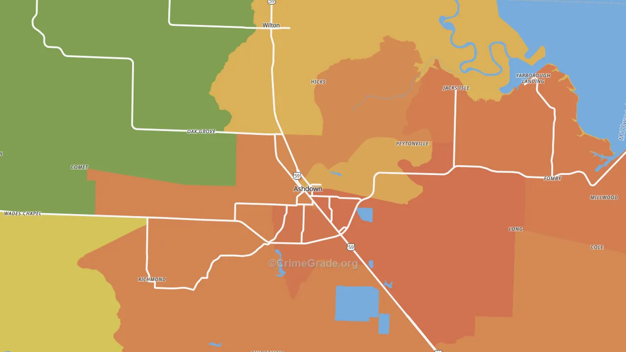 Ashdown, AR Map of Murder Rates