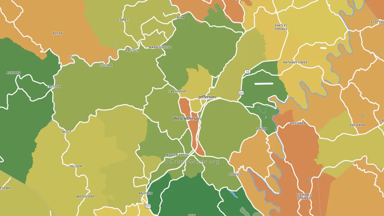 Ashe County, NC Map of Murder Rates