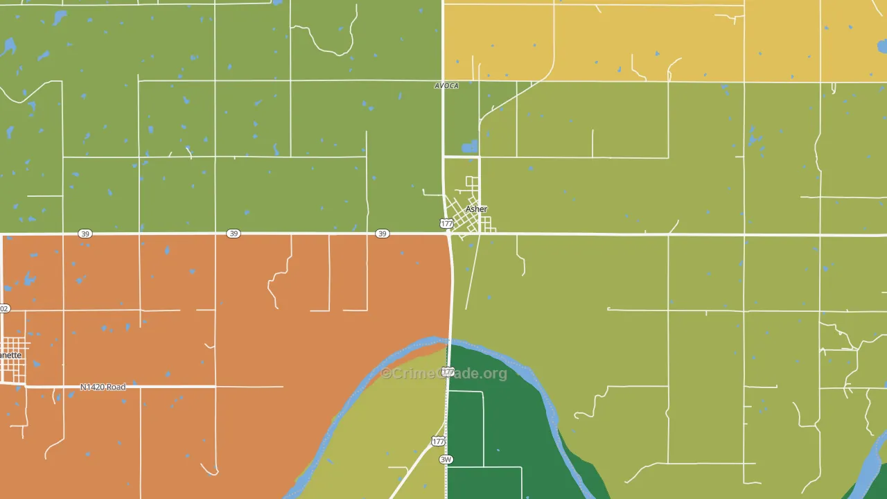 Asher, OK Map of Murder Rates