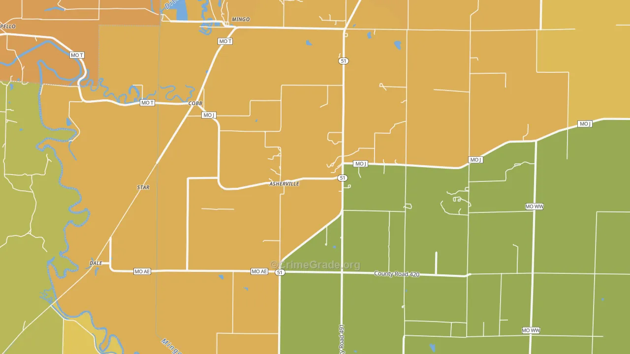 Asherville, MO Map of Murder Rates