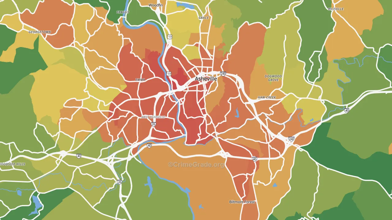 Asheville, NC Map of Murder Rates