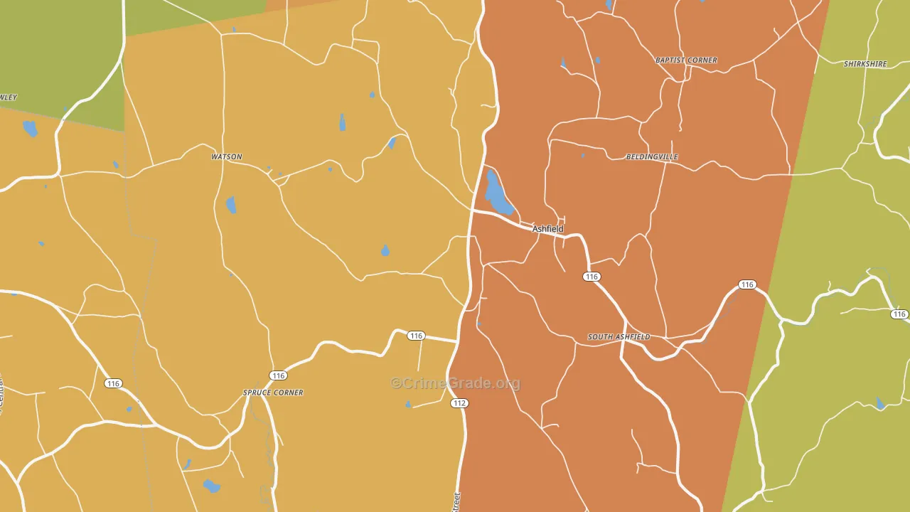 Ashfield, MA Map of Murder Rates
