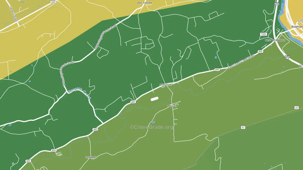 Ashfield, PA Map of Murder Rates