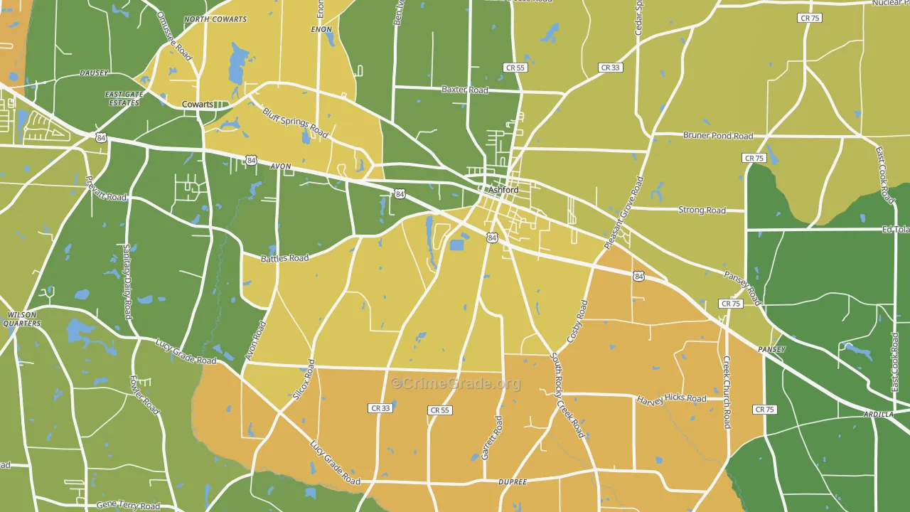 Ashford, AL Map of Murder Rates