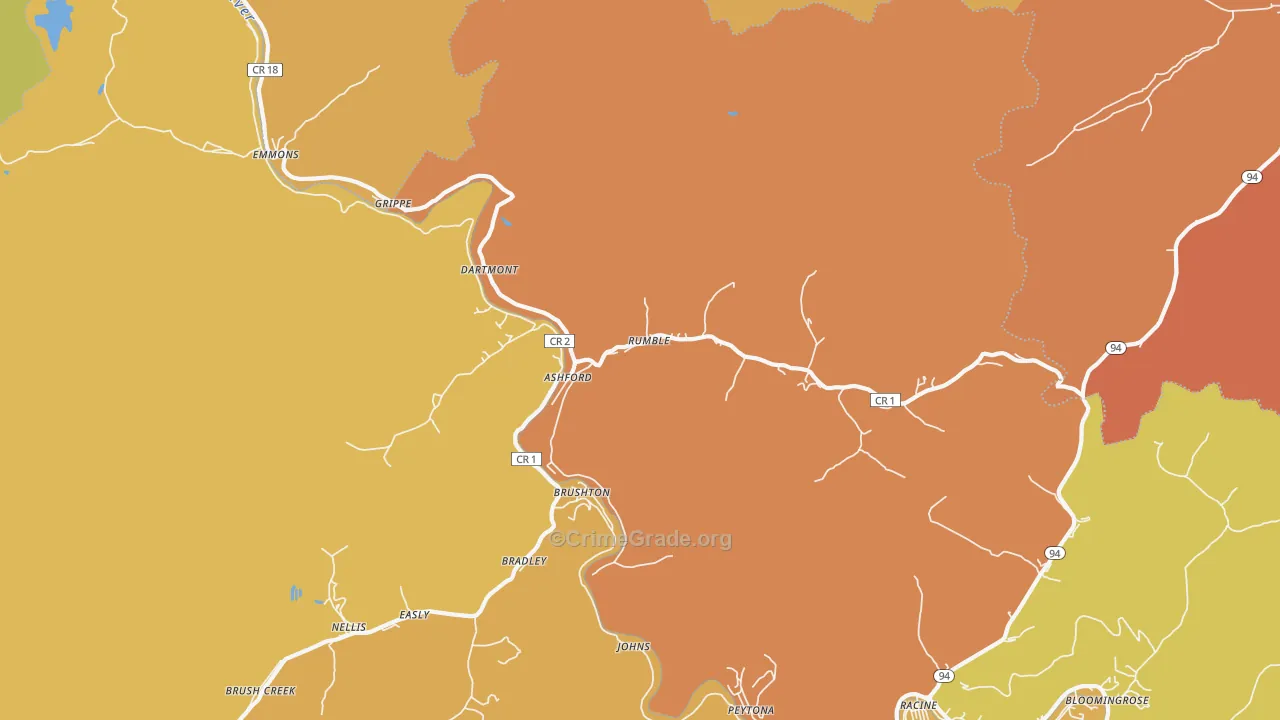 Ashford, WV Map of Murder Rates