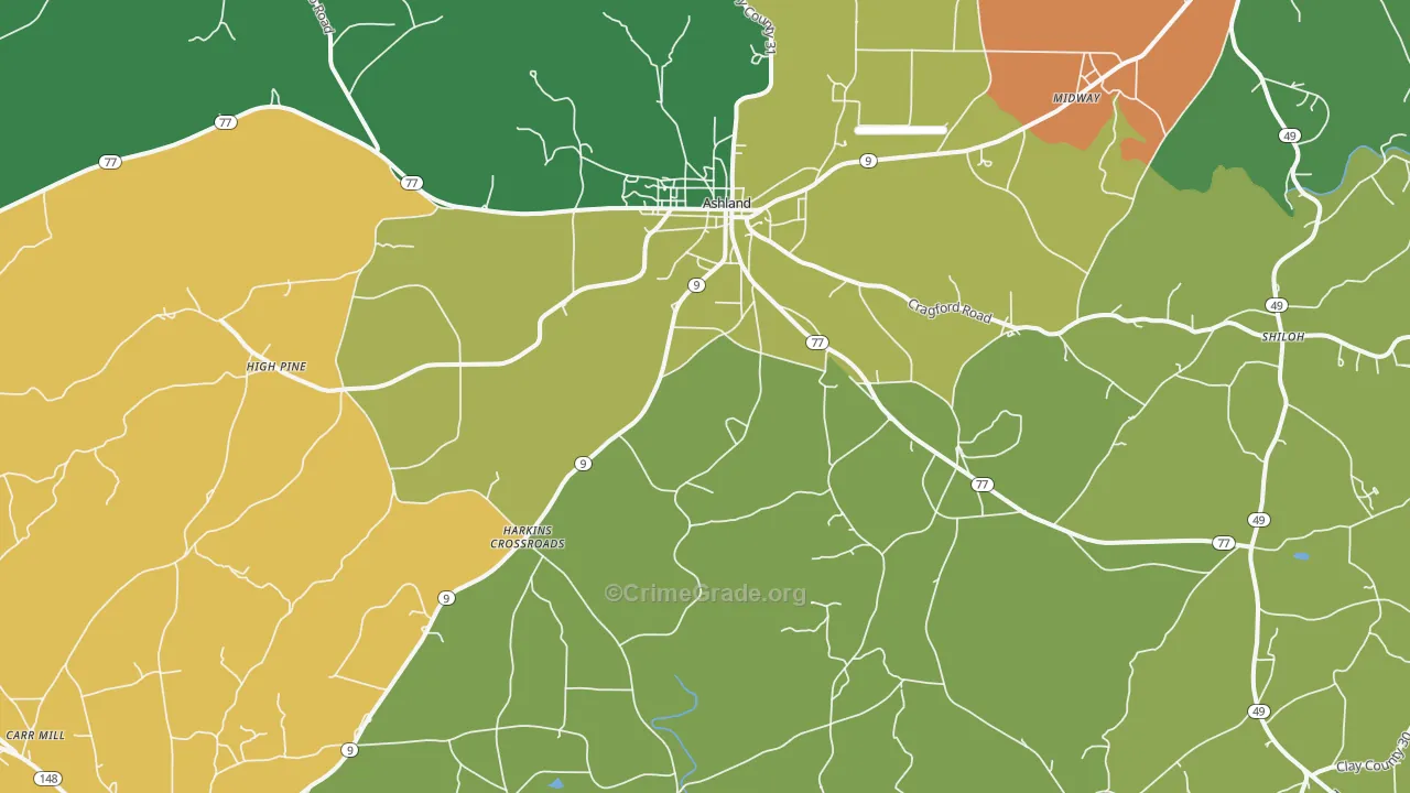 Ashland, AL Map of Murder Rates