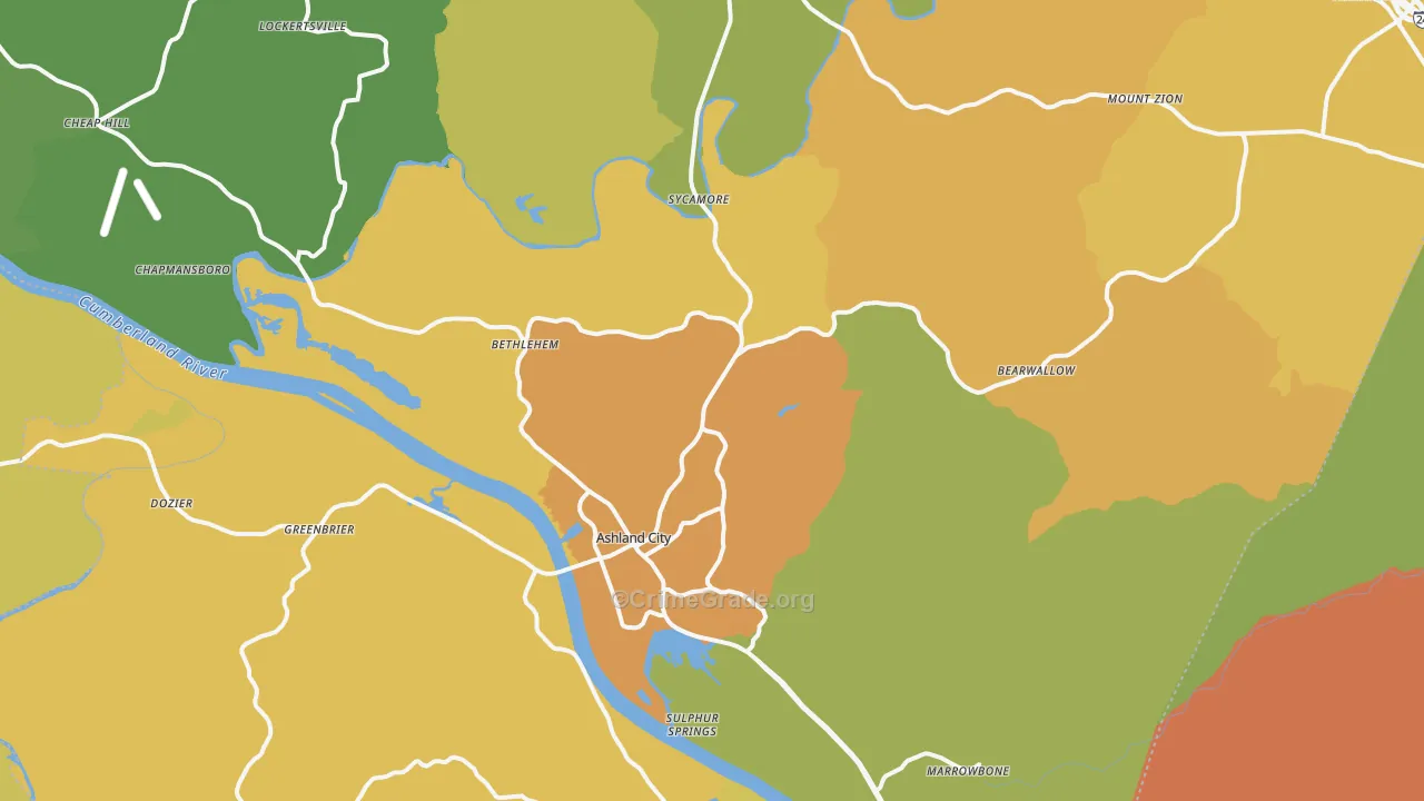 Ashland City, TN Map of Murder Rates