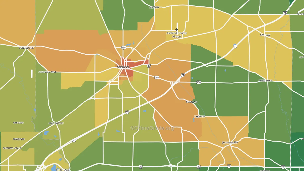 Ashland County, OH Map of Murder Rates
