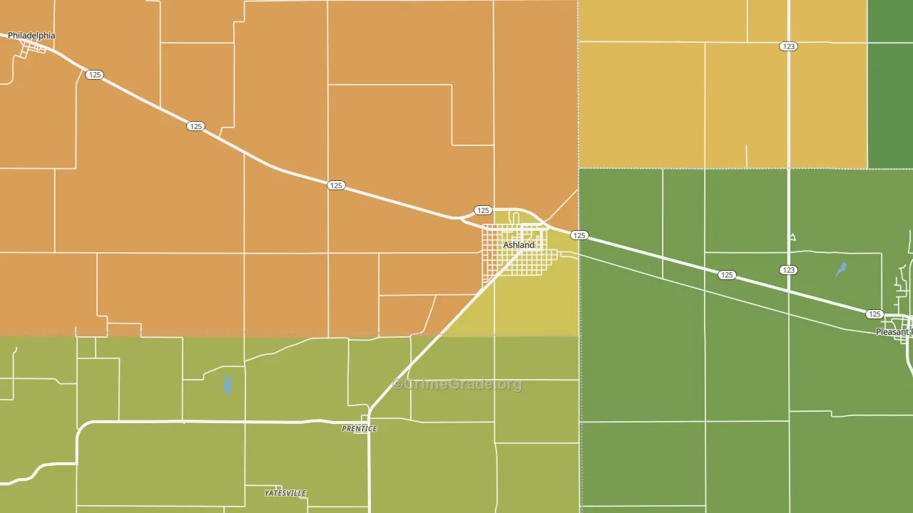Ashland, IL Map of Murder Rates