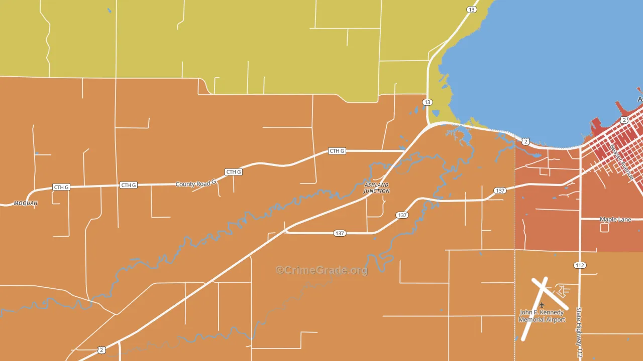 Ashland Junction, WI Map of Murder Rates