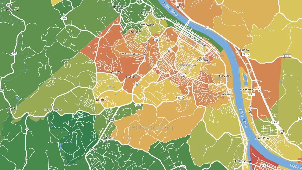 Ashland, KY Map of Murder Rates