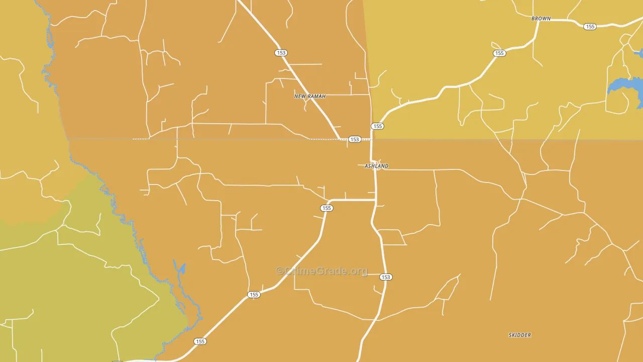 Ashland, LA Map of Murder Rates