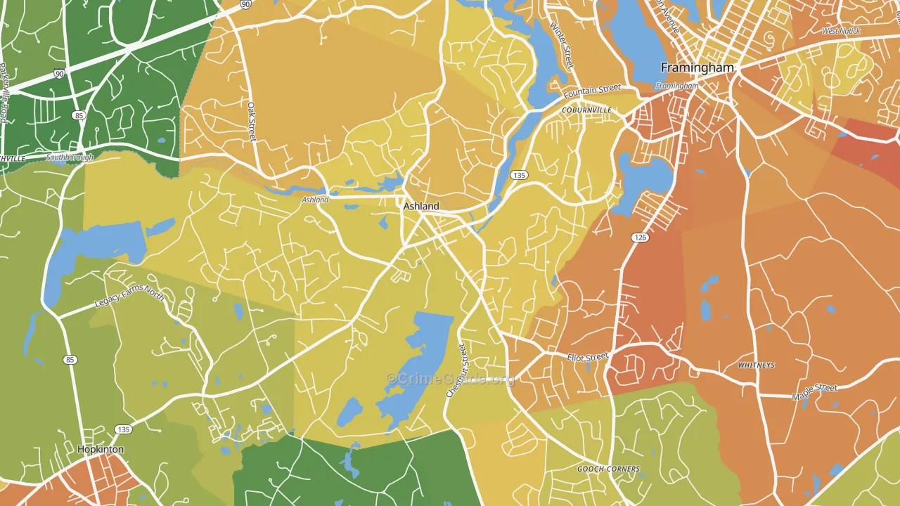 Ashland, MA Map of Murder Rates