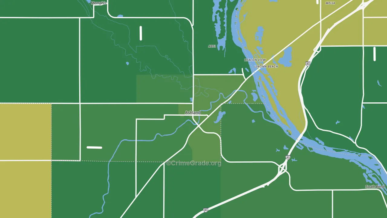 Ashland, NE Map of Murder Rates