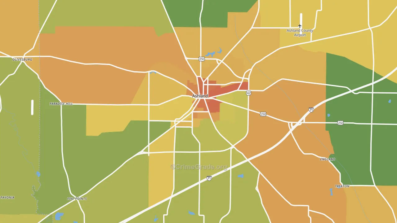 Ashland, OH Map of Murder Rates