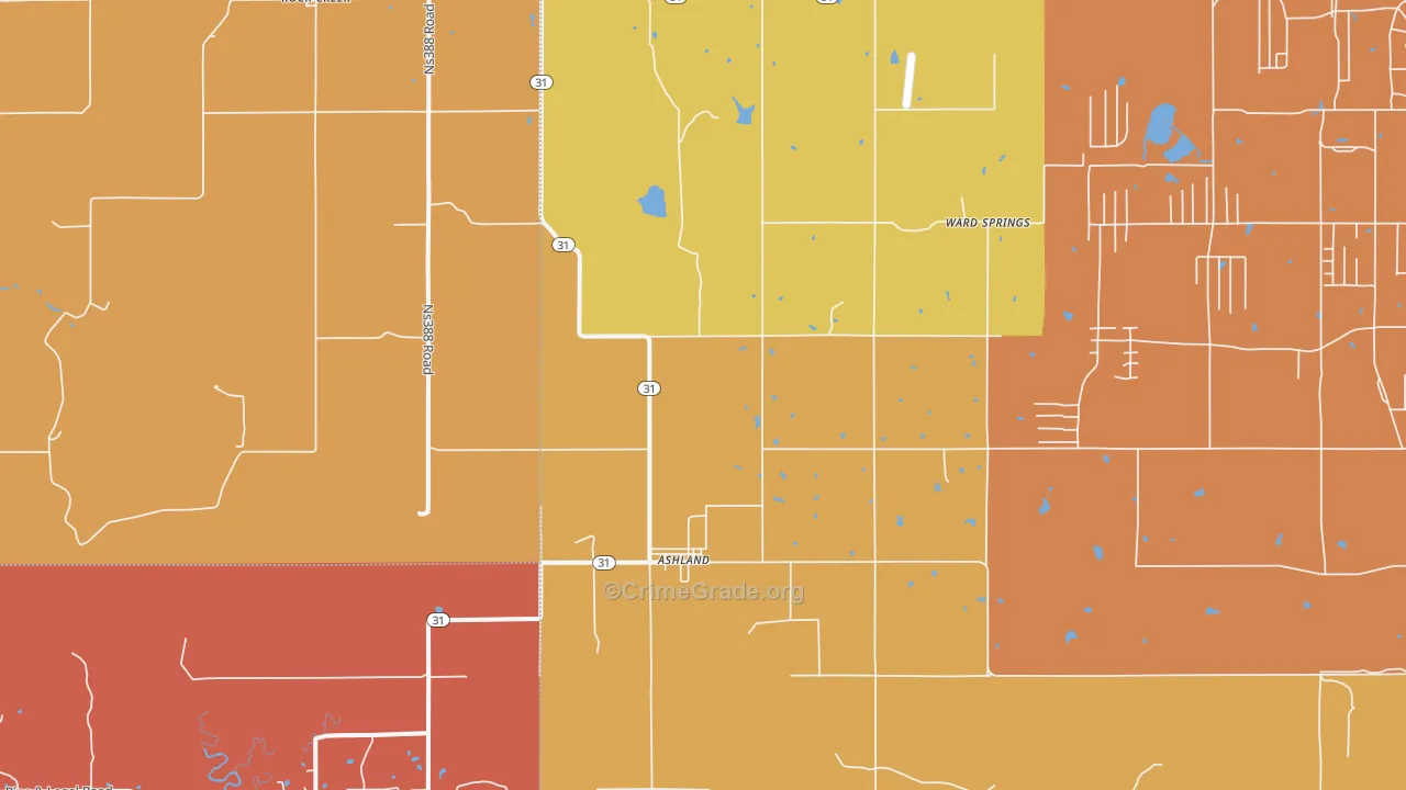 Ashland, OK Map of Murder Rates