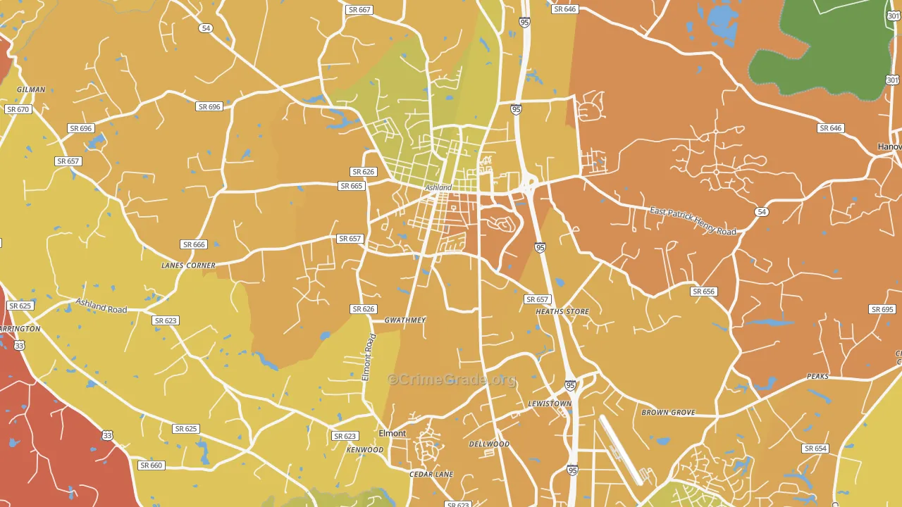 Ashland, VA Map of Murder Rates