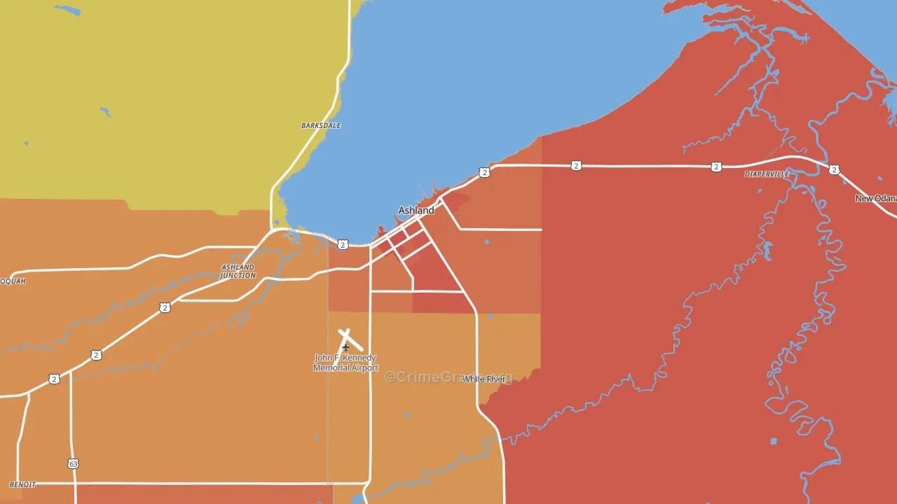 Ashland, WI Map of Murder Rates