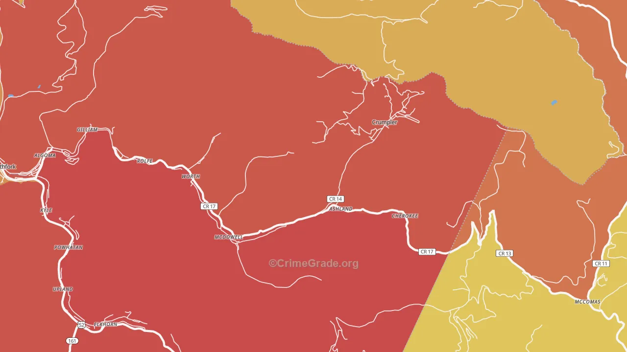 Ashland, WV Map of Murder Rates