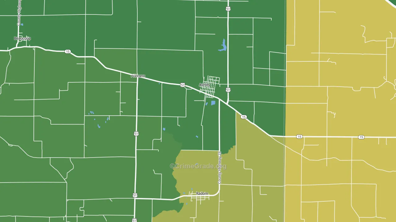 Ashley, IL Map of Murder Rates