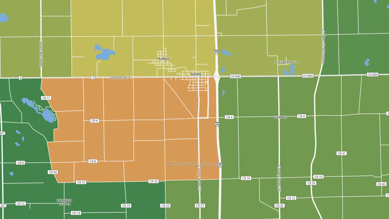 Ashley, IN Map of Murder Rates