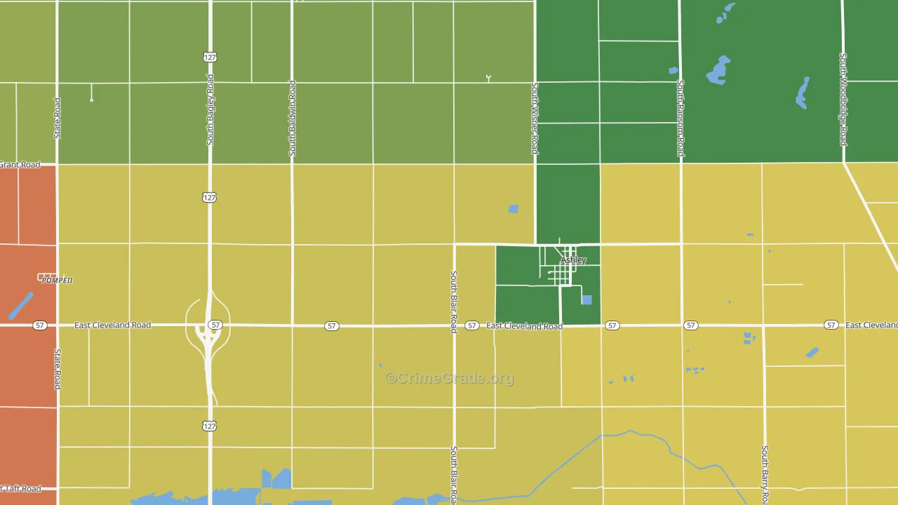 Ashley, MI Map of Murder Rates