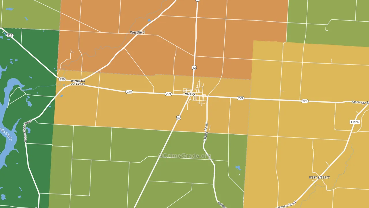 Ashley, OH Map of Murder Rates