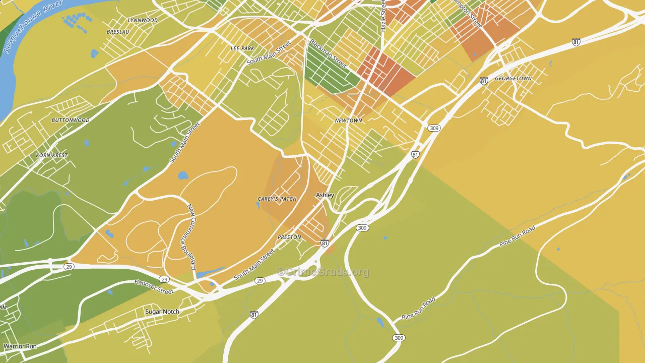 Ashley, PA Map of Murder Rates