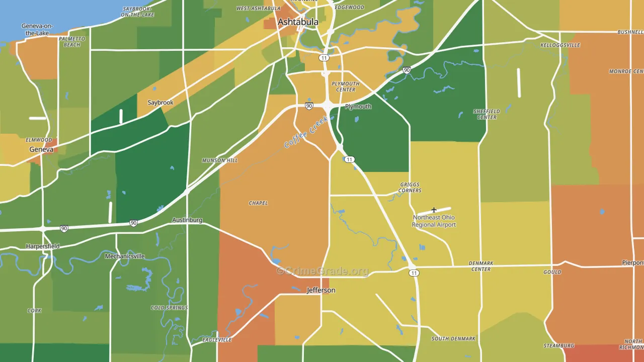 Ashtabula County, OH Map of Murder Rates