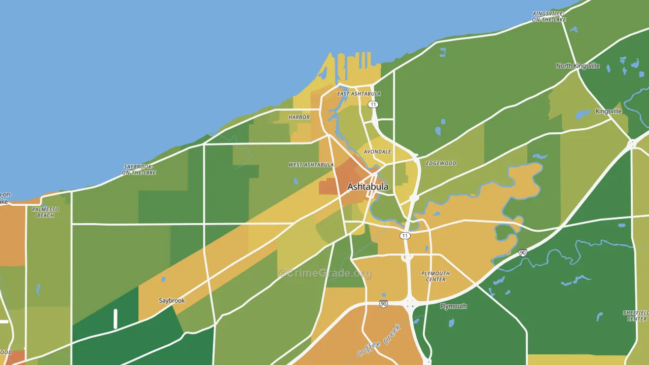 Ashtabula, OH Map of Murder Rates