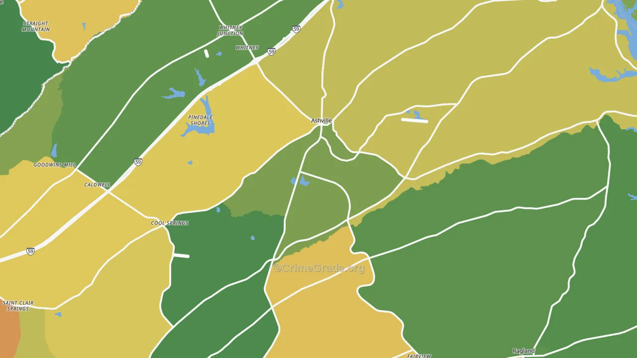 Ashville, AL Map of Murder Rates