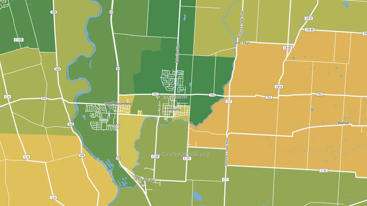 Ashville, OH Map of Murder Rates