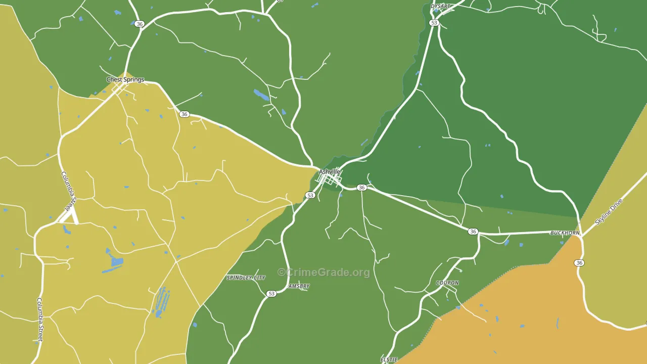Ashville, PA Map of Murder Rates