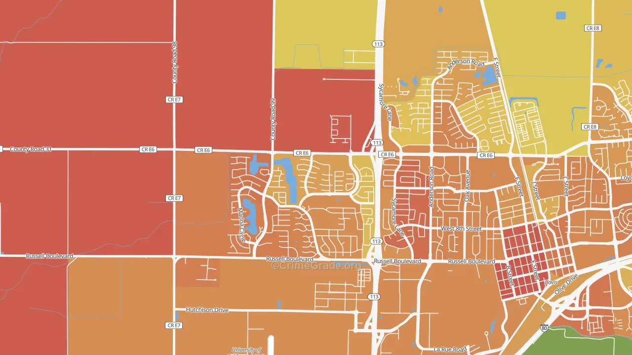 Aspen, Davis, CA Map of Murder Rates