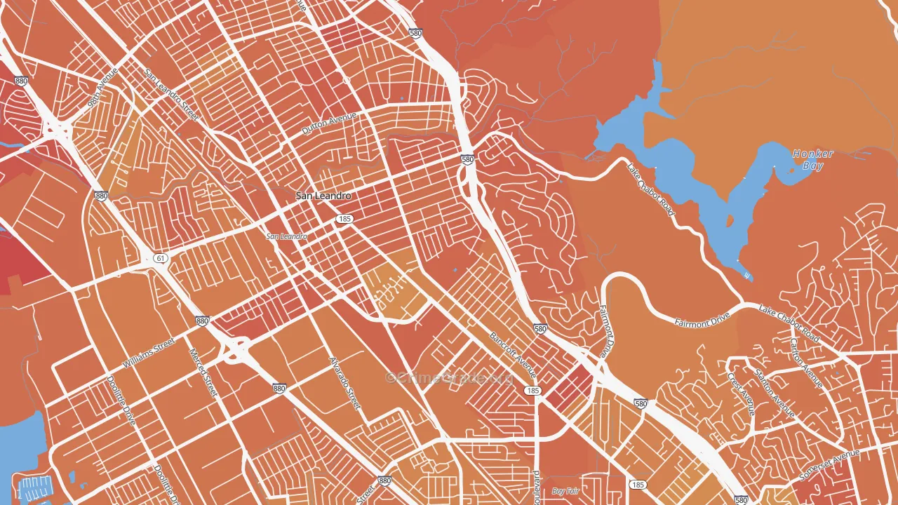 Assumption Parish, San Leandro, CA Map of Murder Rates